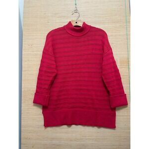 LOFT Womens Red Mock Neck Textured‎ Stripe Knit Tunic Sweater Small